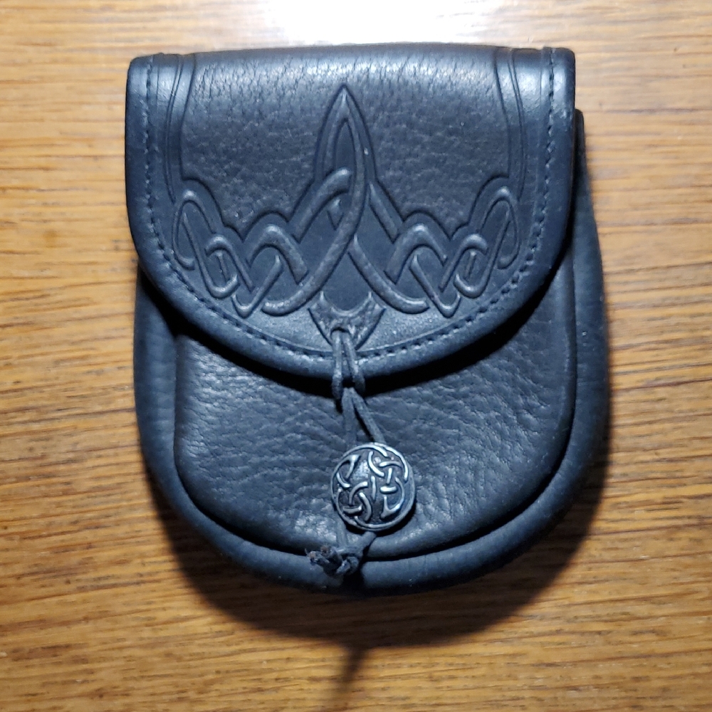 Vintage Celtic Design Black Leather Pouch
